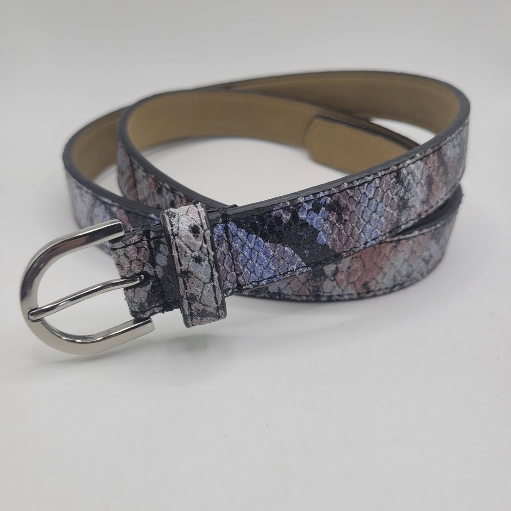 Talbots Belt Medium Multicolor Snakeskin Print Leather Silver Buckle Casual